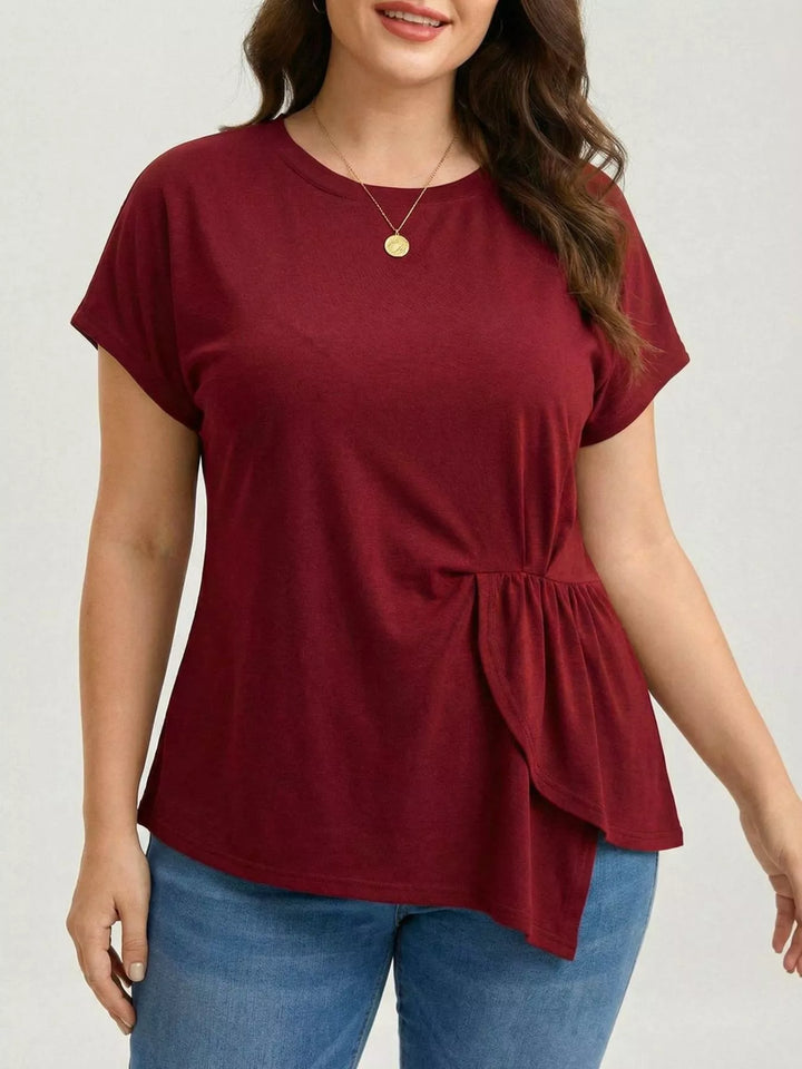 Plus size ruched side ruffle short sleeve top