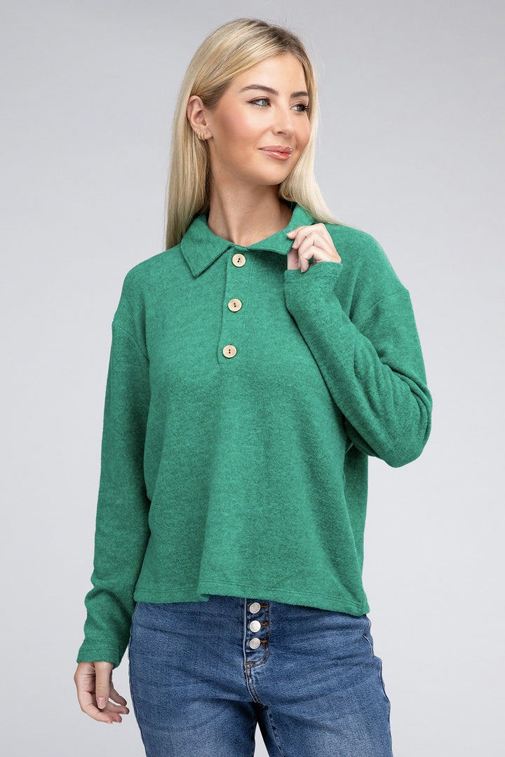 Brushed Melange Hacci Collared Sweater - Azoroh