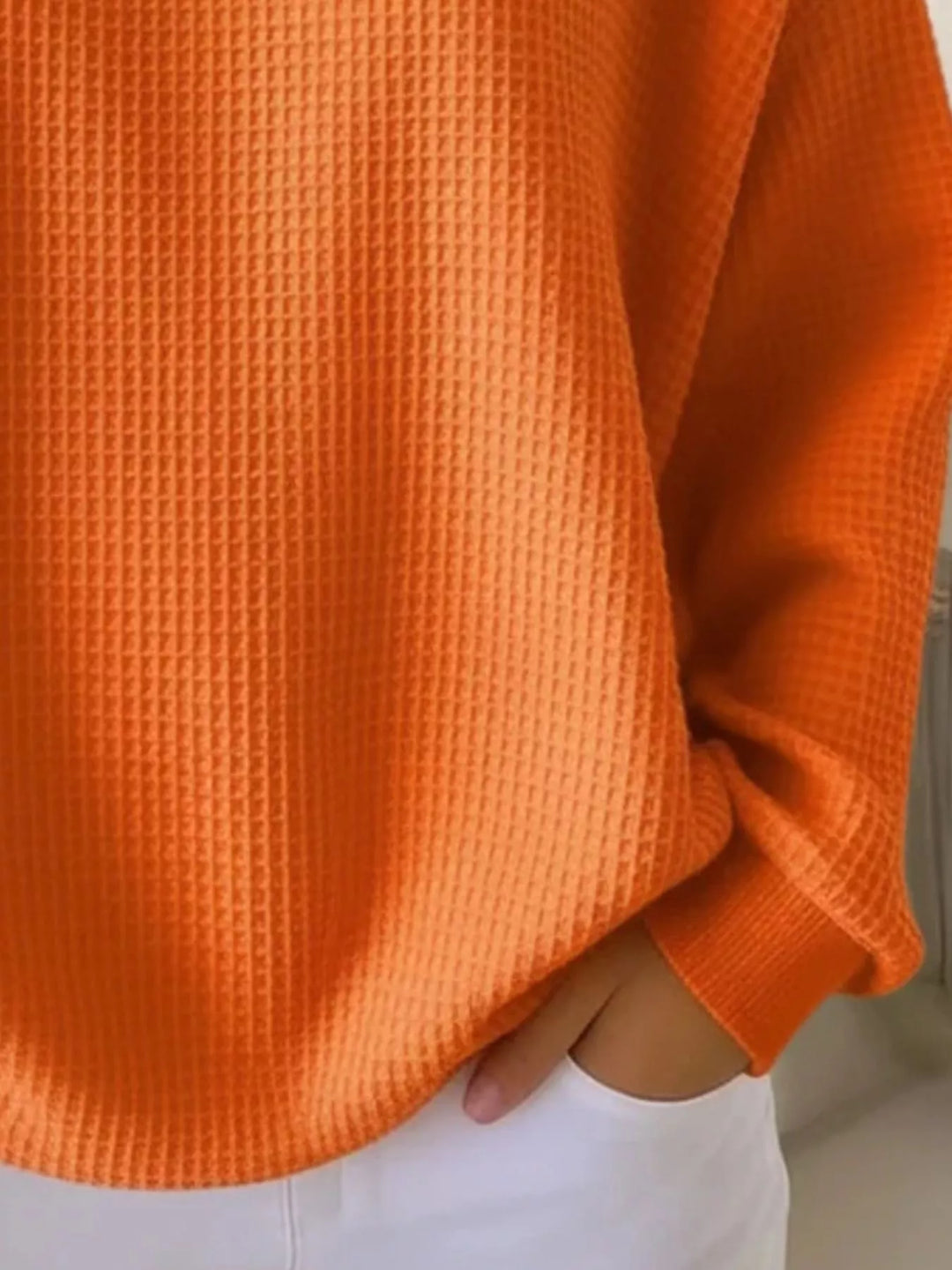 Waffle knit henley top with button placket and long sleeves