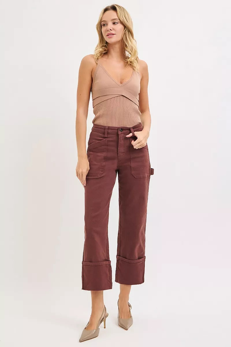 High-rise wide-leg cuffed carpenter jeans