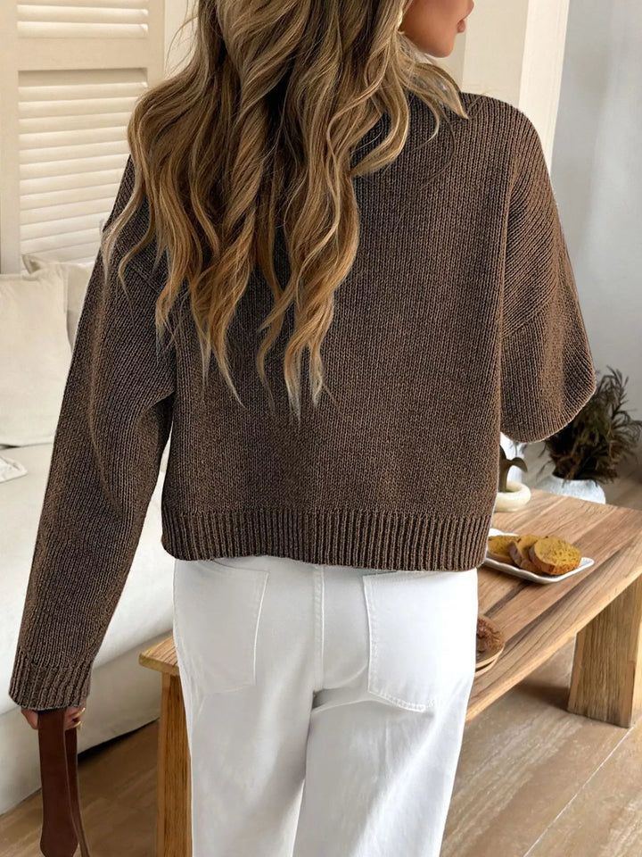 Chunky knit button-front cardigan with chest flap pocket