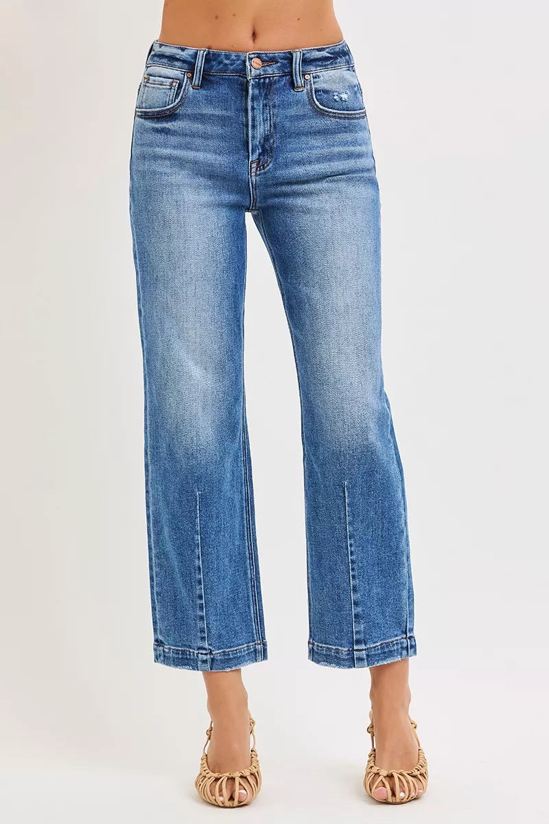 High-rise wide-leg cropped jeans with center seam