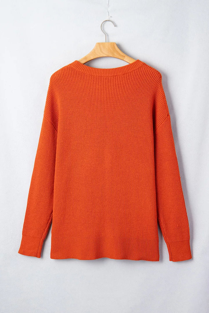 Jack-o-lantern patch drop shoulder Halloween sweater