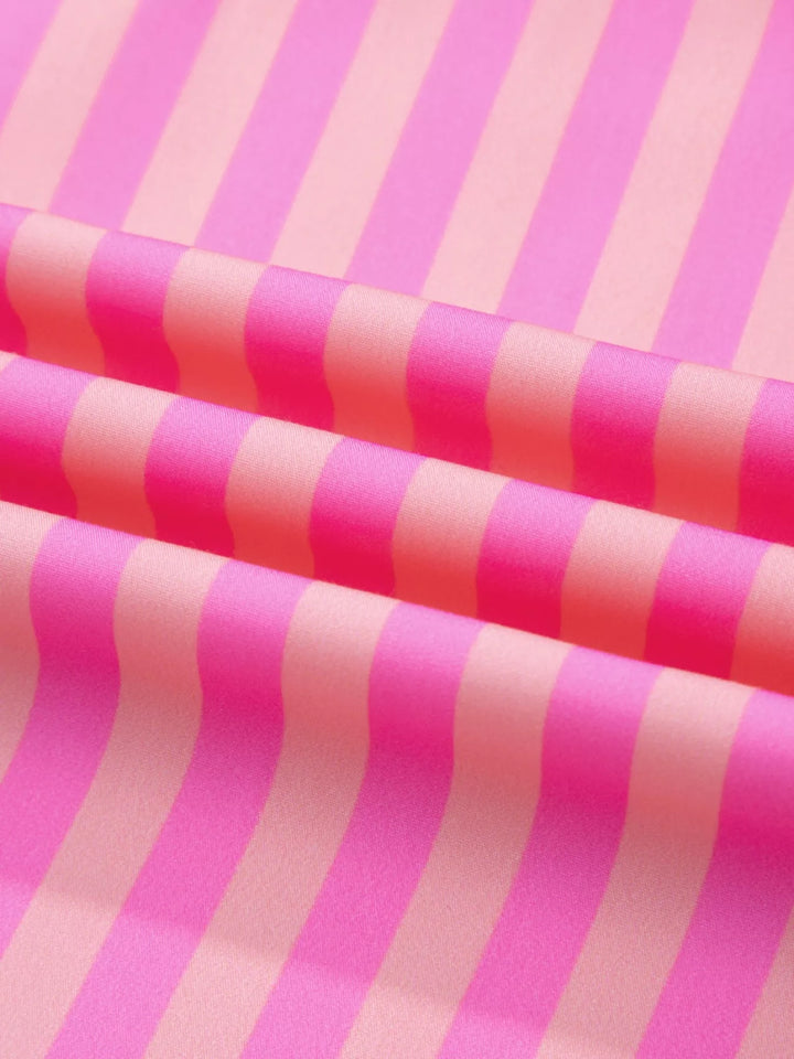 Striped split-neck ruffle-sleeve summer blouse