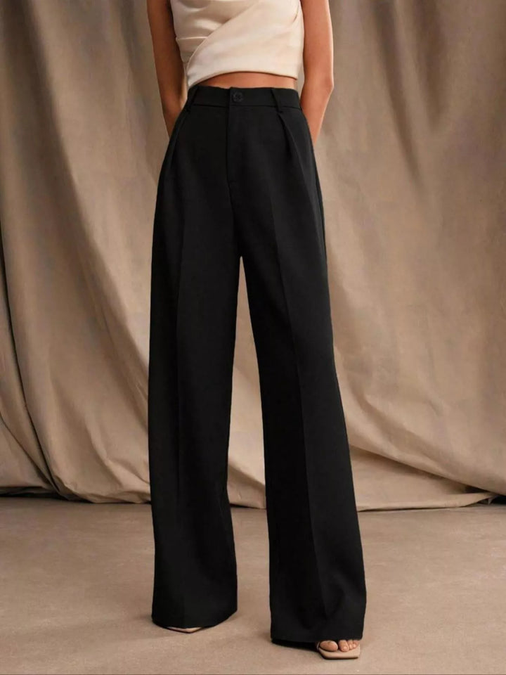 Pleated high-waisted wide-leg dress trousers