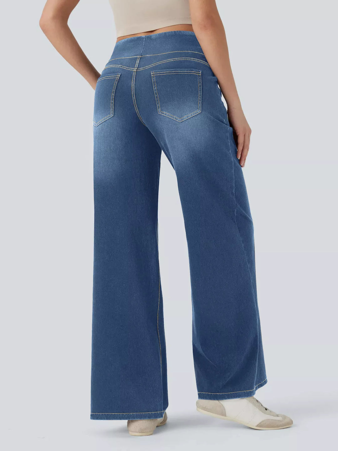 High-rise pull-on wide leg jeans with side pockets
