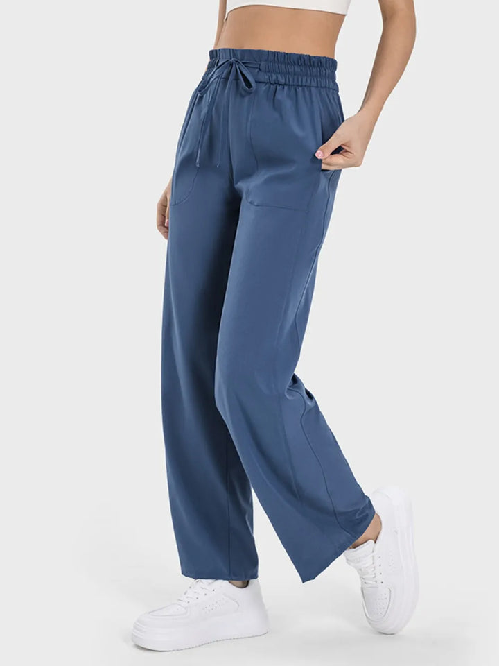 Drawstring straight-leg active pants with pockets