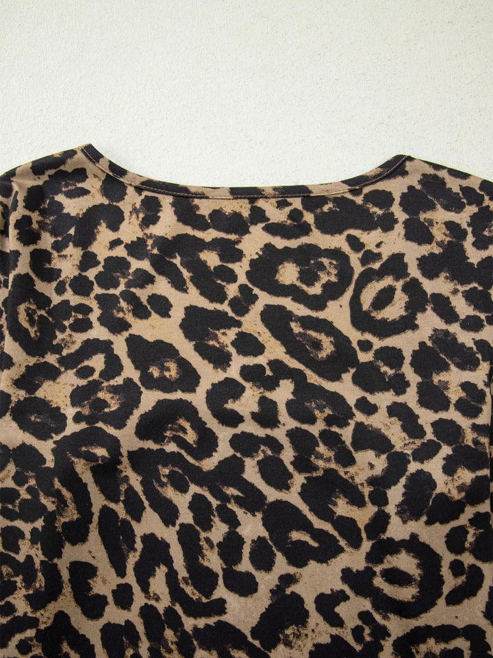 Leopard print square neck top with flared long sleeves