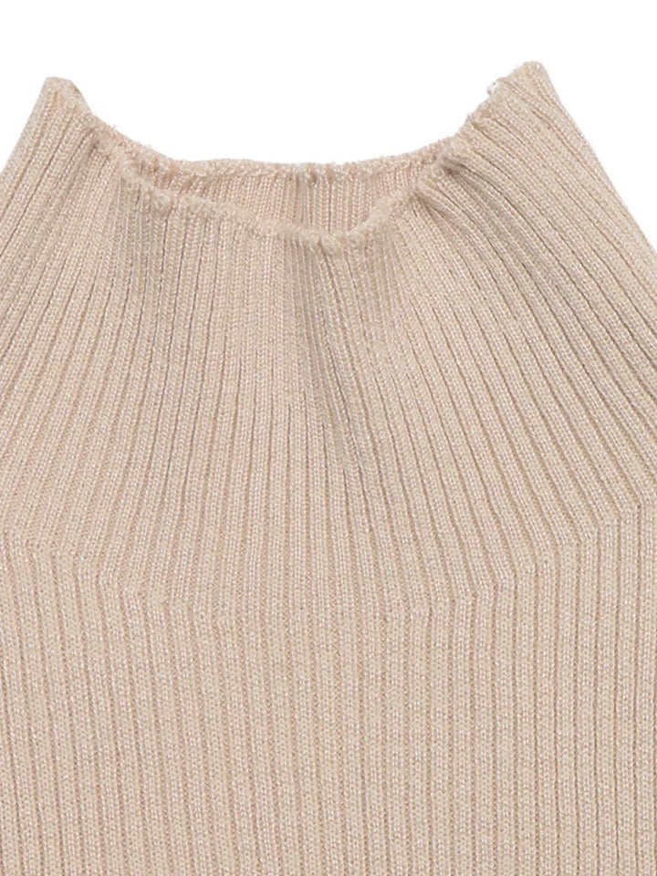 Ribbed knit mock neck flare sleeve mini sweater dress