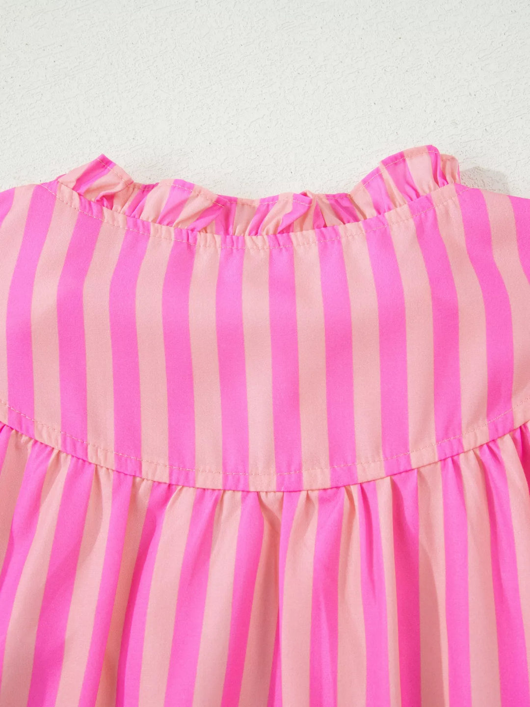 Striped split-neck ruffle-sleeve summer blouse