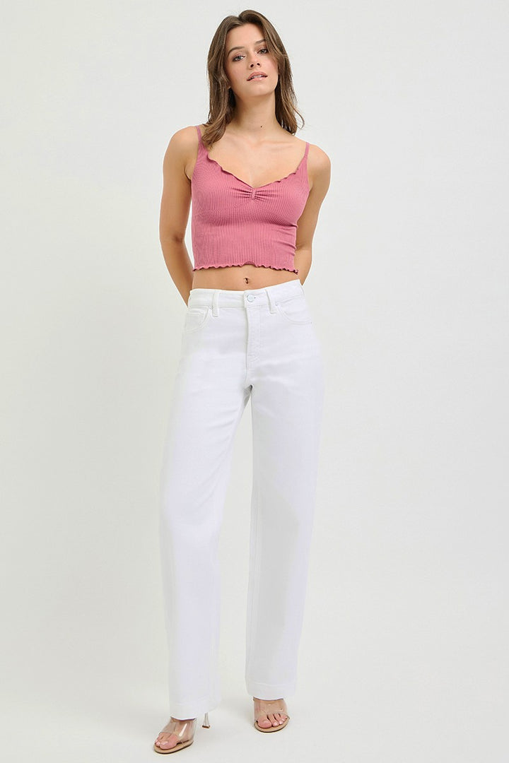 High-rise wide-leg pants with five-pocket detailing