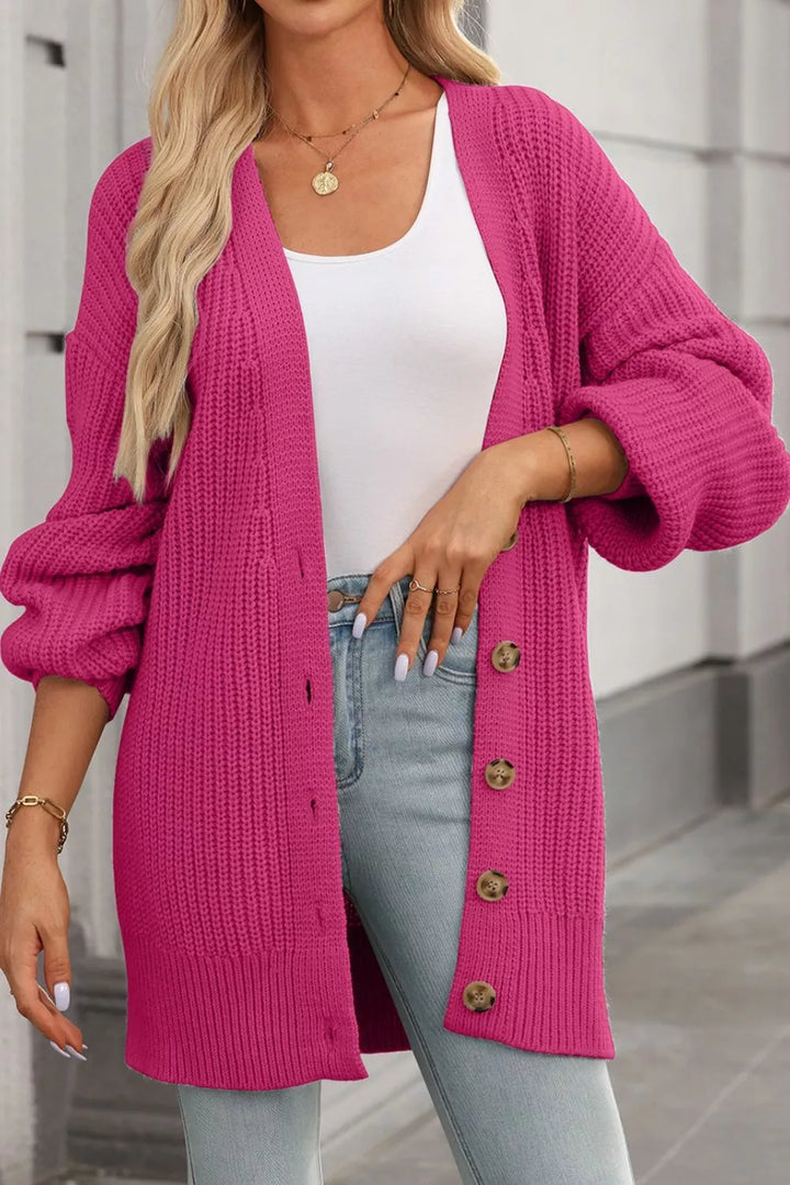Chunky ribbed knit button-down cardigan