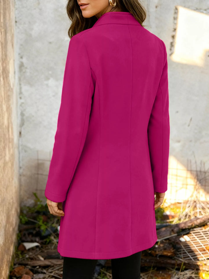 Single-breasted stand-collar longline coat