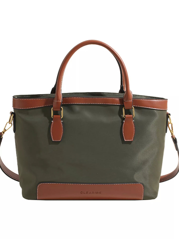 Two-tone PU leather tote bag with detachable crossbody strap