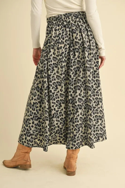Flowy leopard print A-line midi skirt