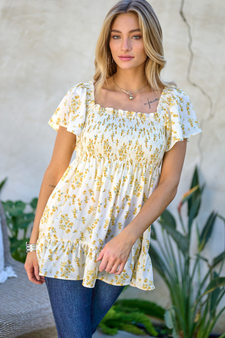 Floral Printed V-Neck Ruffle Top