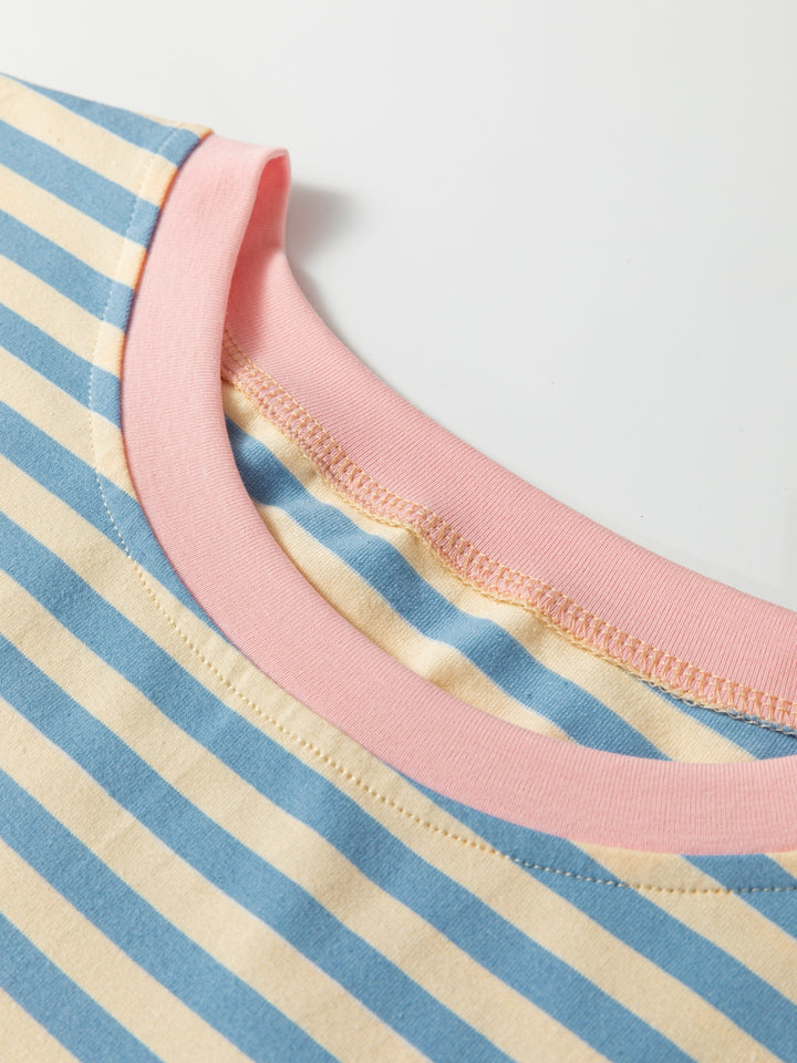 Striped oversized drop-shoulder crew neck t-shirt