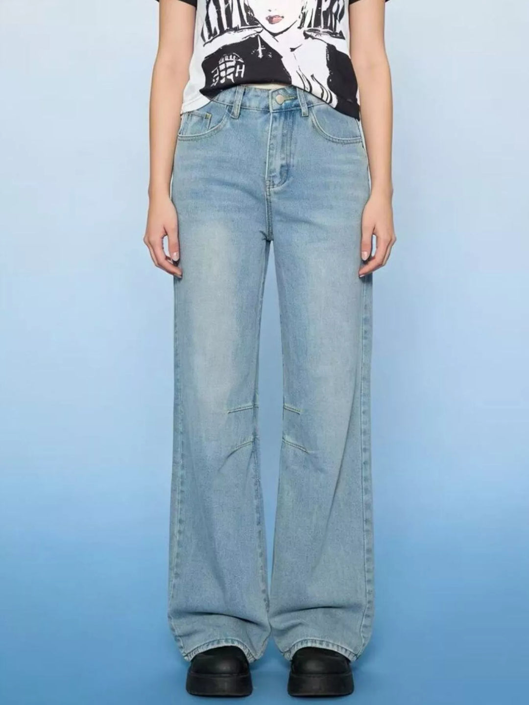 Wide-leg high-rise jeans with paneled knee seams