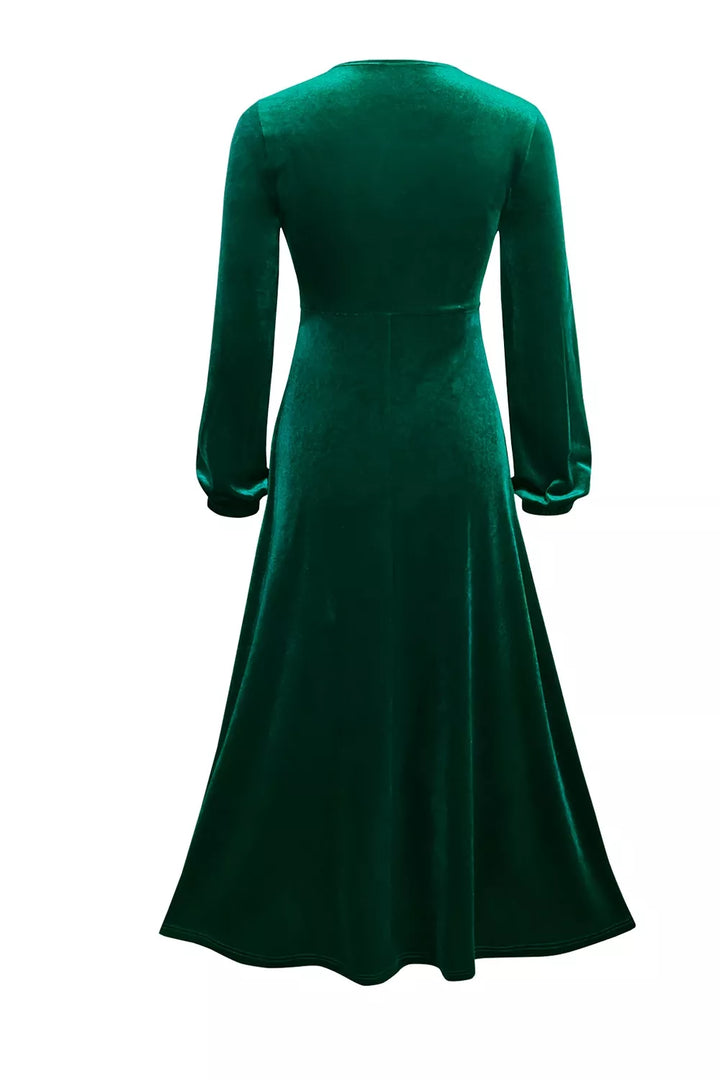 Velvet balloon sleeve mock neck maxi dress