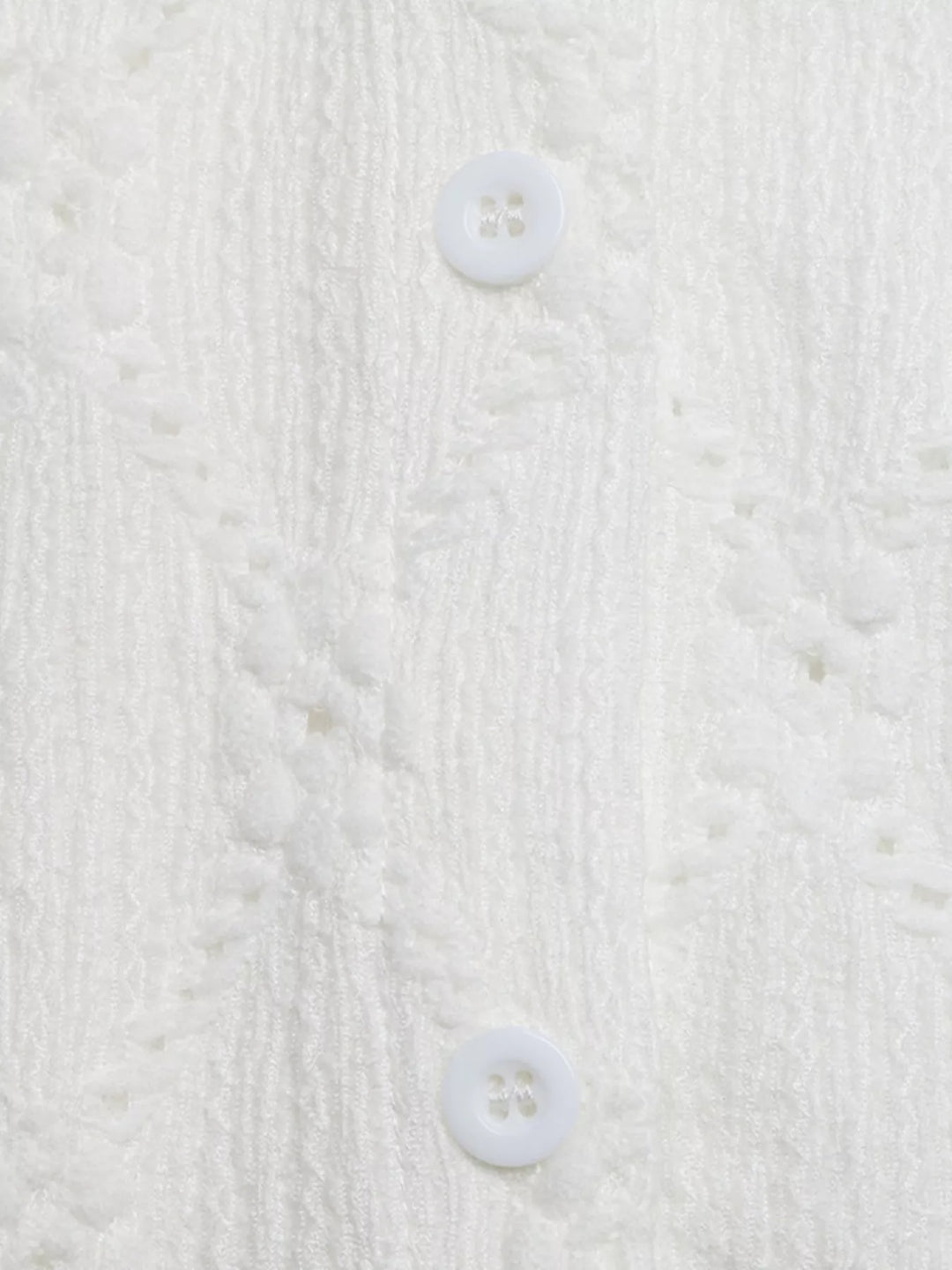 Eyelet ruffle-sleeve button-up crop top with scalloped lace hem