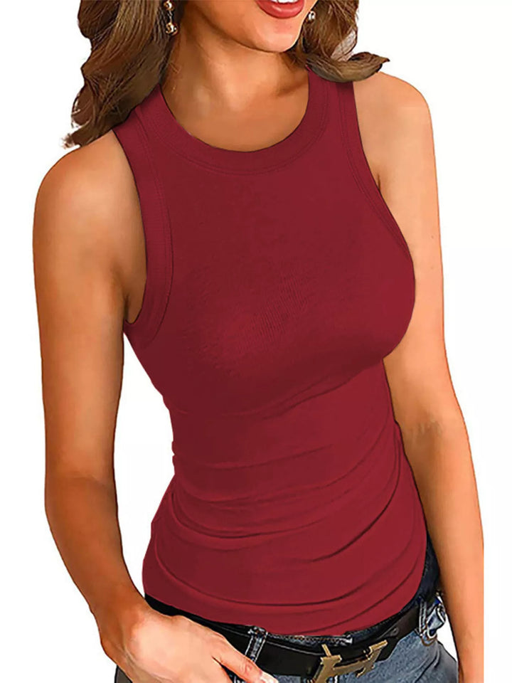 Red Fitted ribbed round-neck sleeveless tank top