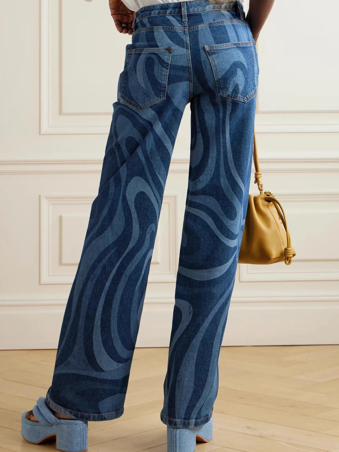 High-rise water ripple print wide-leg jeans