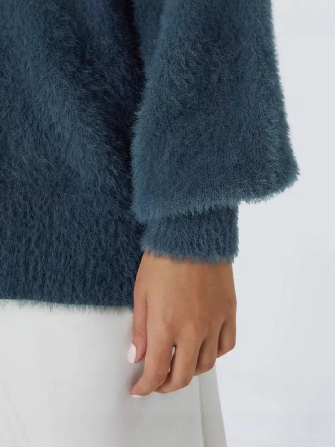 Fuzzy knit V-neck button-down cardigan