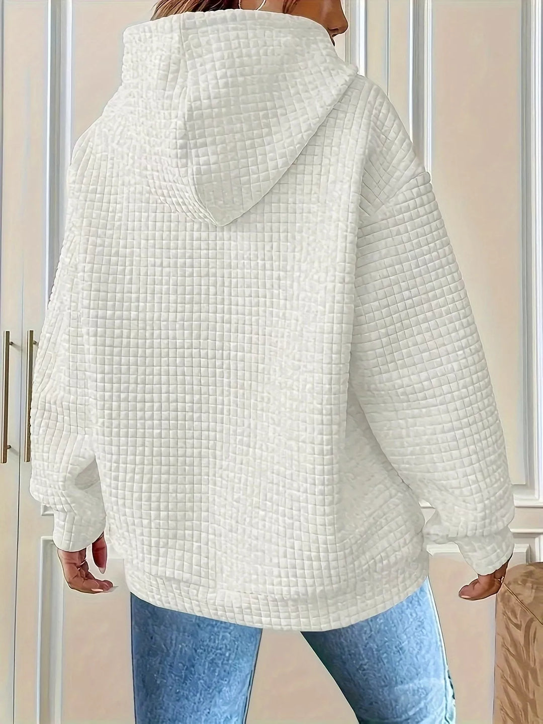 Textured waffle knit drawstring hoodie with kangaroo pocket