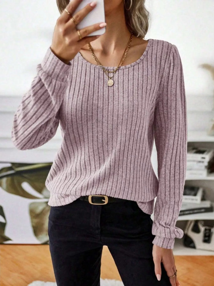 Ribbed knit scoop neck long sleeve top