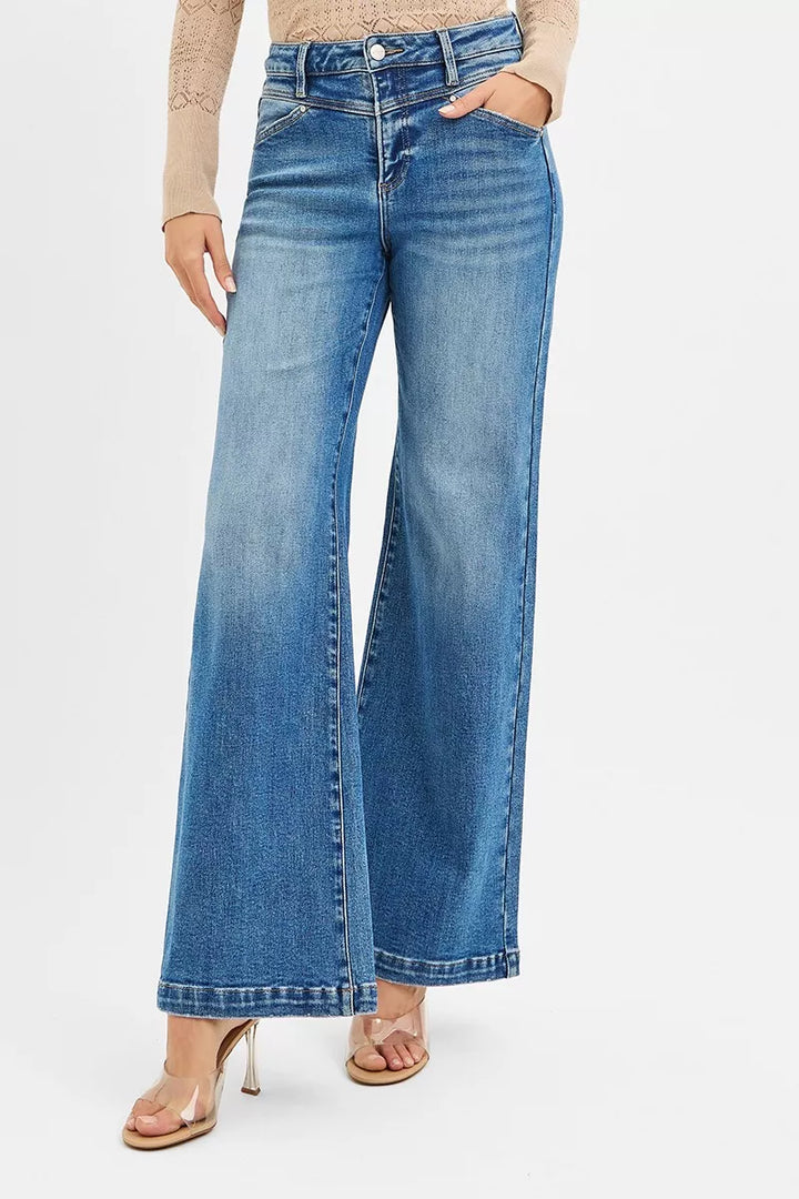 High-rise wide leg jeans with front yoke and heart back pocket