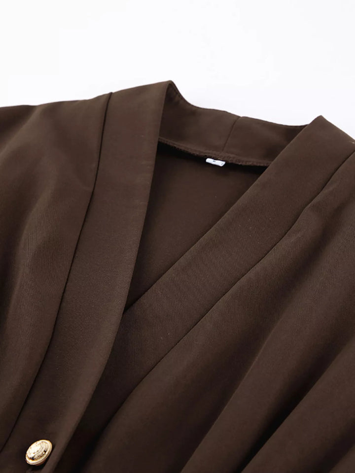 Button-front cinched-waist jacket with flared cuffs