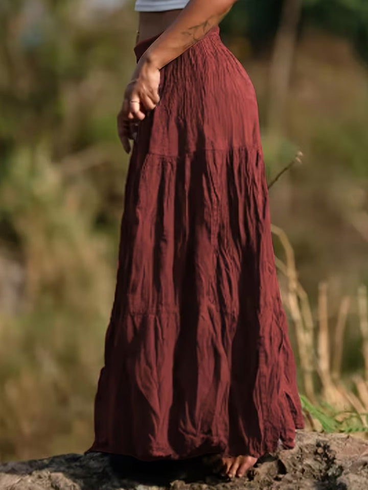 Tiered boho maxi skirt with smocked waistband