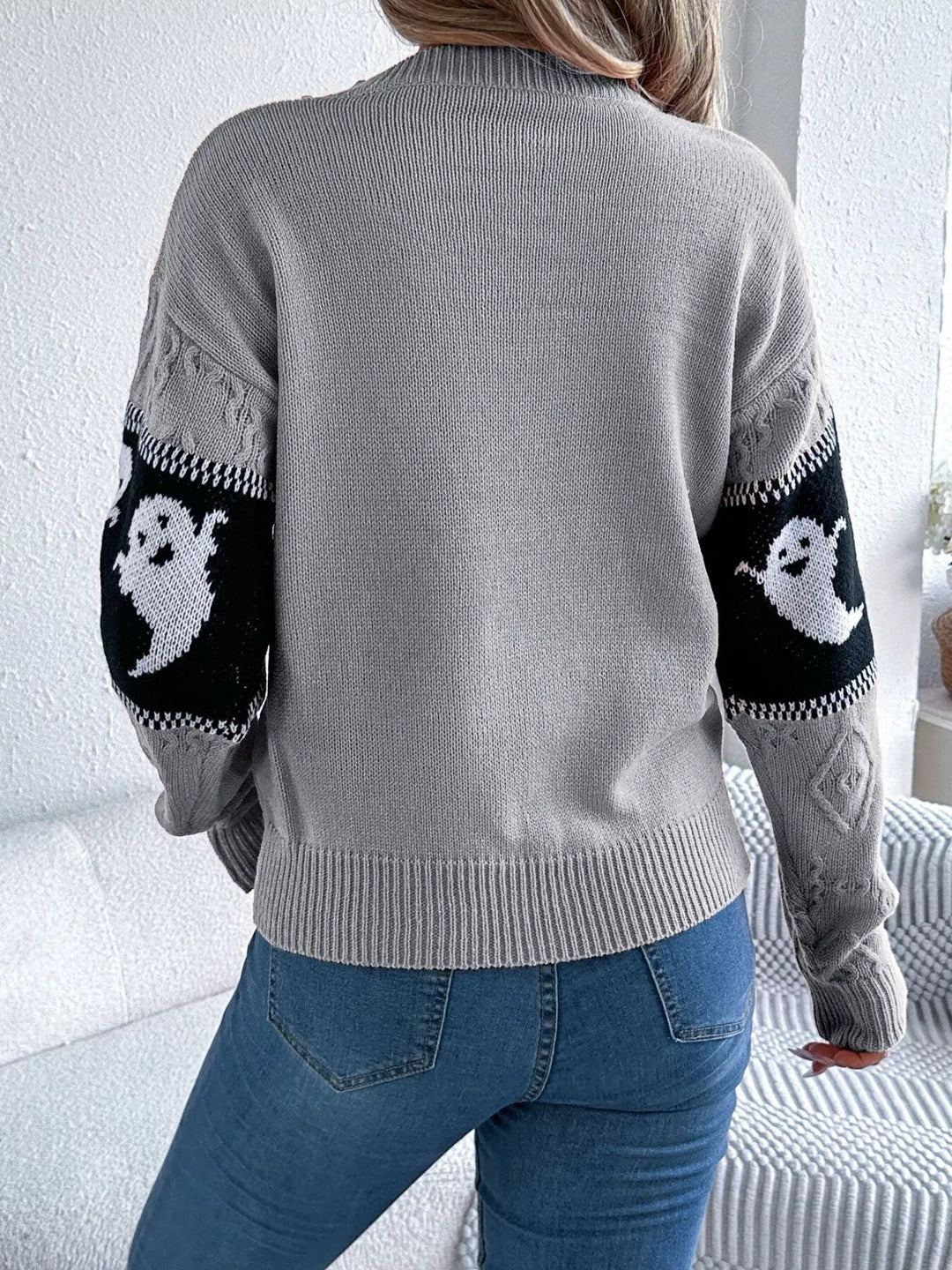 Ghost jacquard cable-knit crew neck sweater