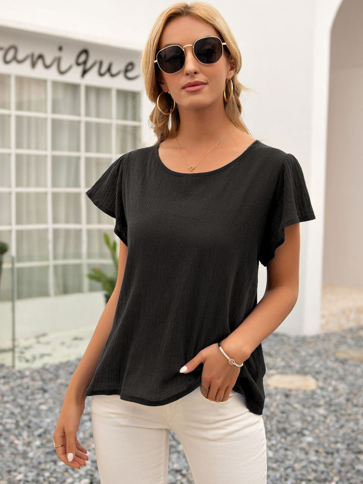 Tie-back cutout top with flutter sleeves