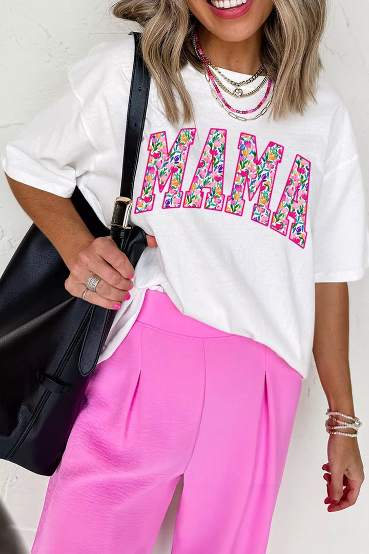 Floral MAMA graphic short sleeve crew neck tee