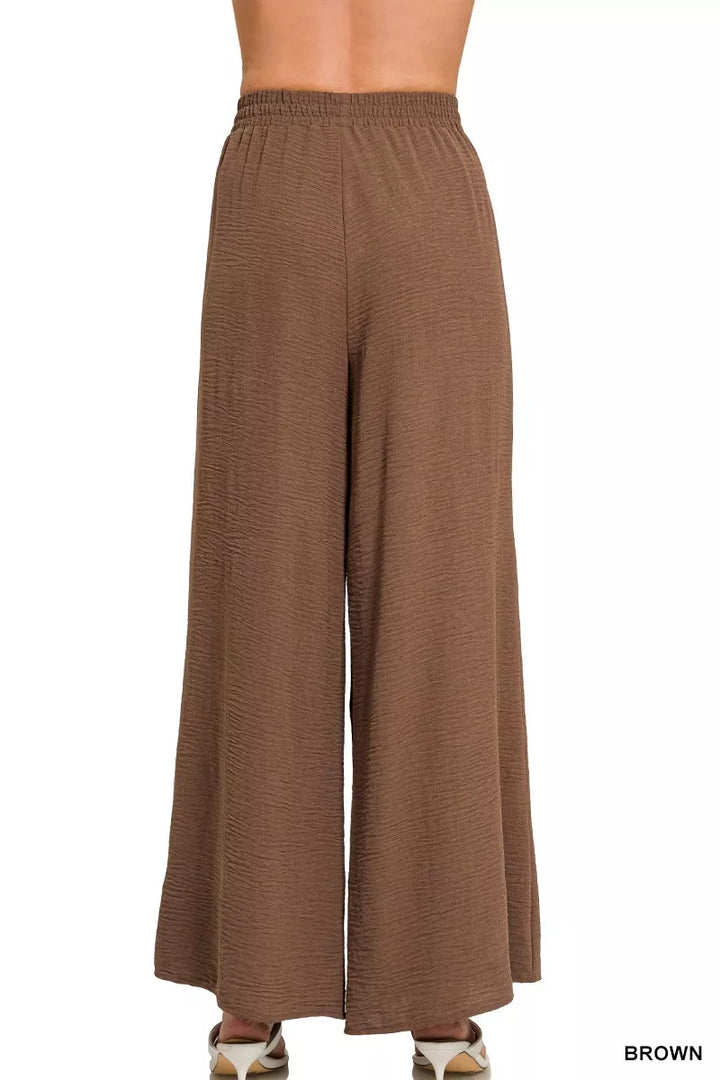 Wide-leg woven airflow pants with drawstring elastic waist