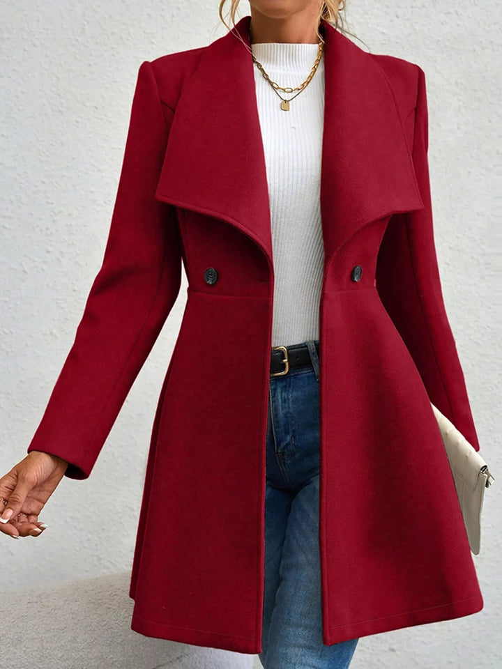 Red Wide lapel fit-and-flare coat with peplum hem