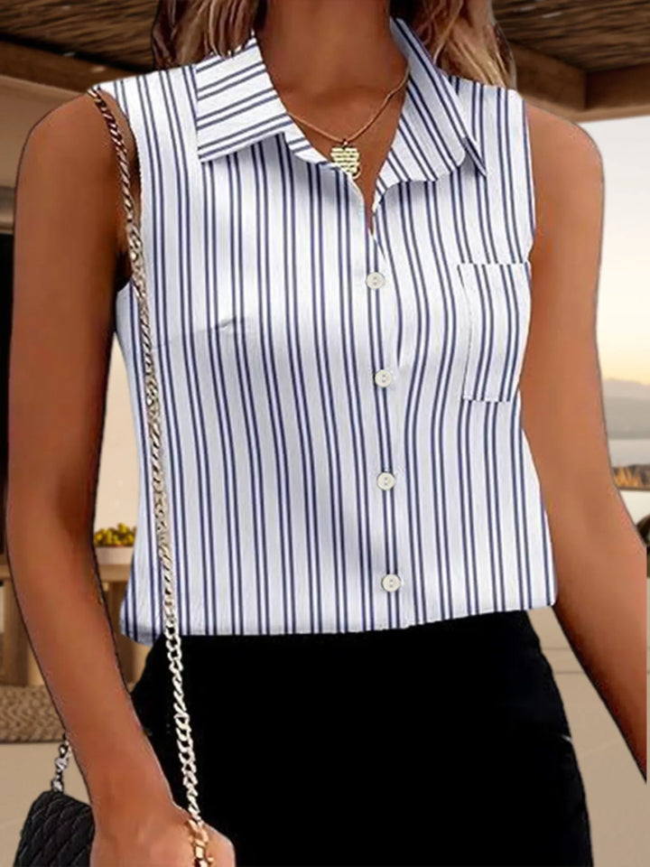Light Blue Sleeveless collared button-up shirt
