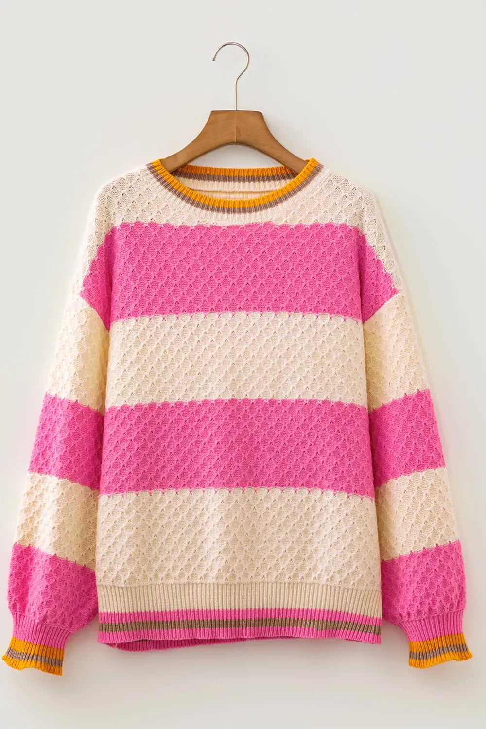 Textured knit colorblock stripe drop shoulder sweater