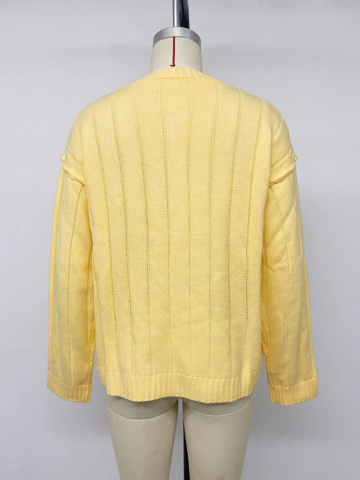 Ribbed knit button-front cardigan with dropped shoulders