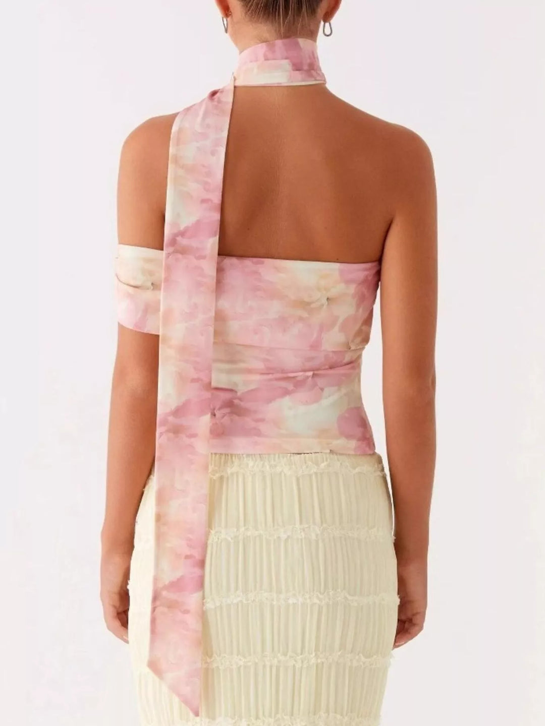 Floral print crossover halter-neck crop cami