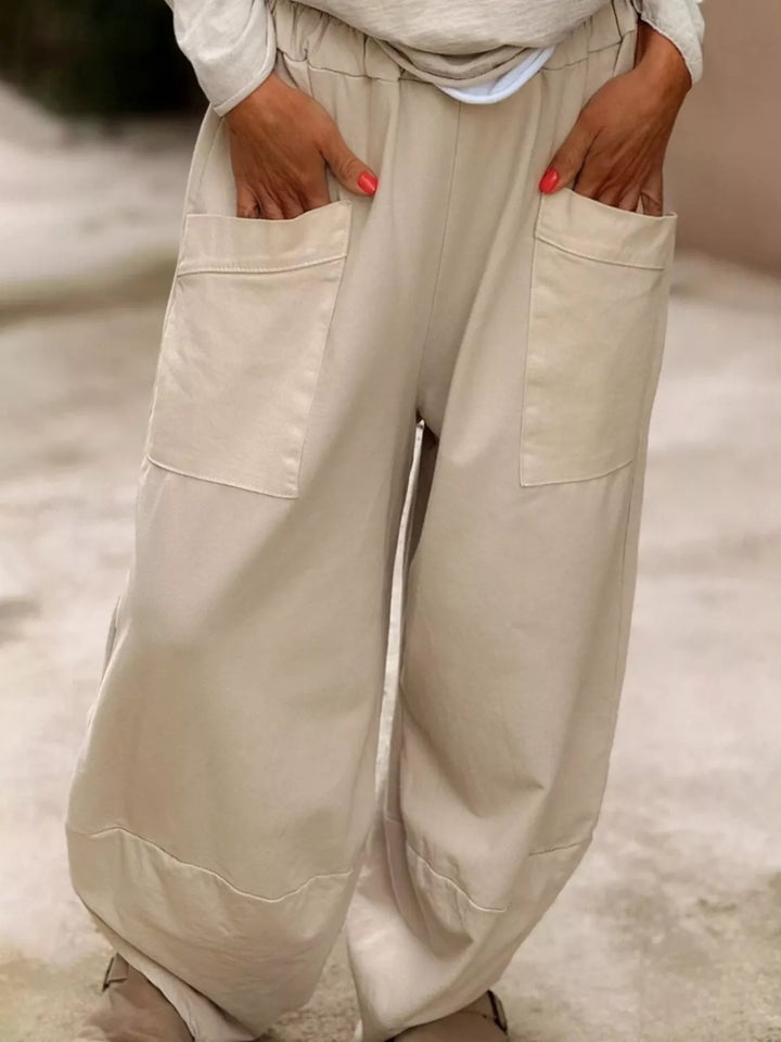 Plus size wide-leg lounge pants with patch pockets