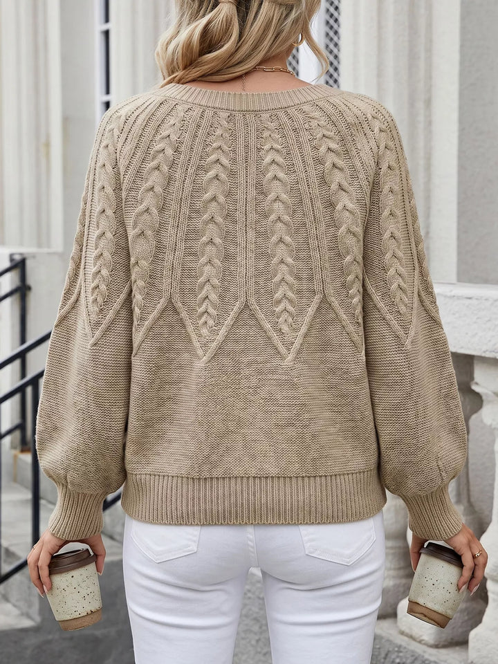 Braided cable knit crew neck pullover sweater
