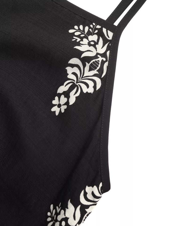 Color-block floral print cami maxi dress