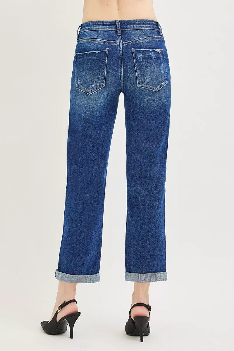 Slouchy cropped boyfriend jeans with cuffed hem