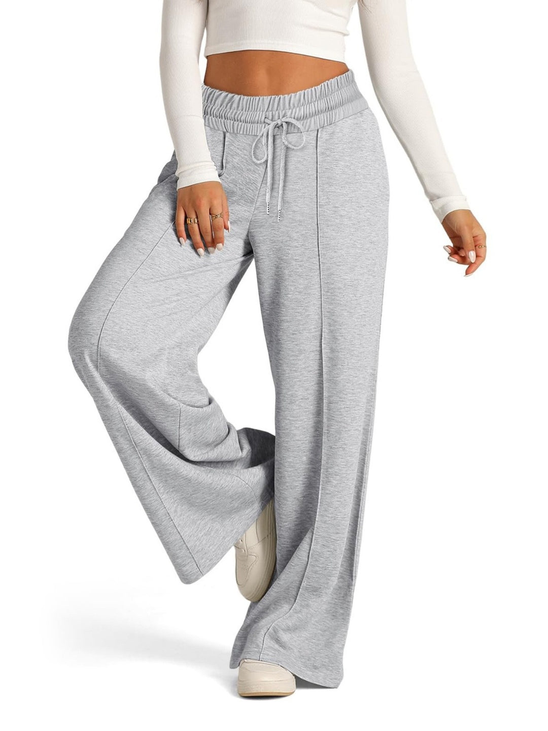High-rise wide-leg drawstring lounge pants with pockets