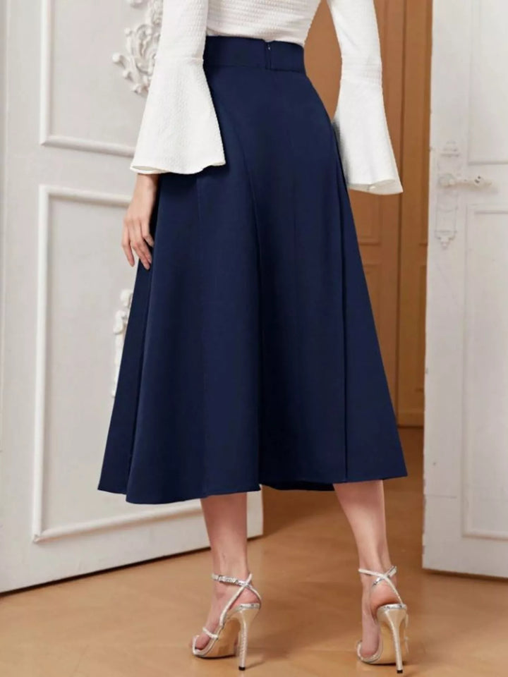 High-waist A-line midi skirt with wide waistband