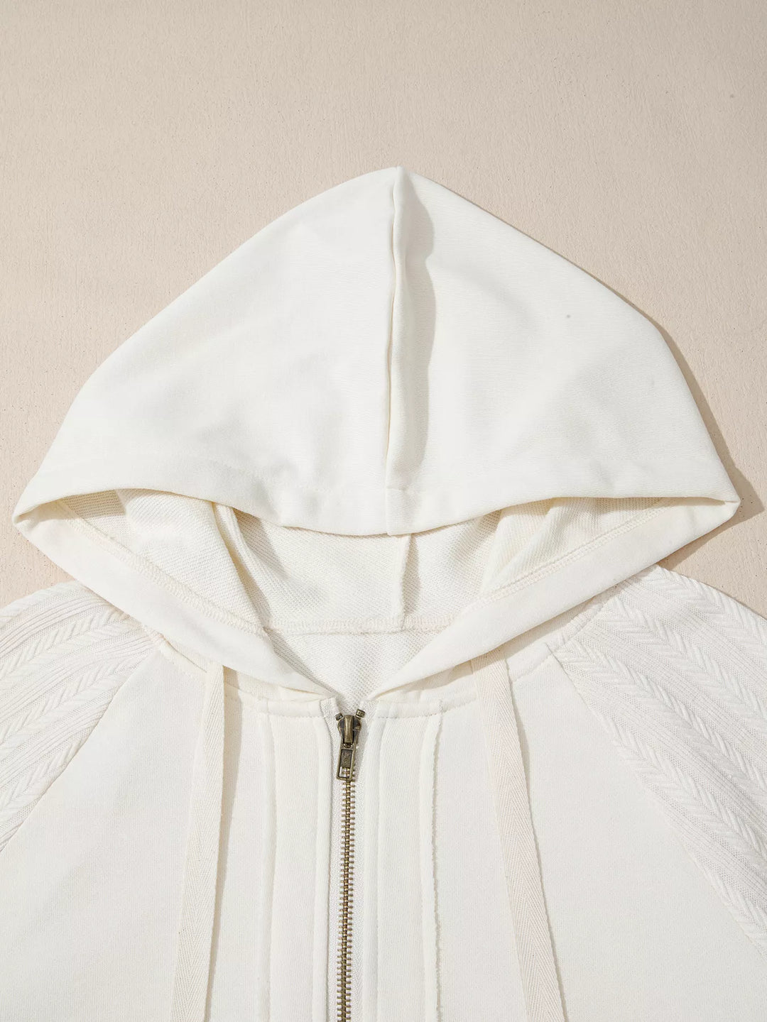 Textured knit sleeve half-zip pullover hoodie