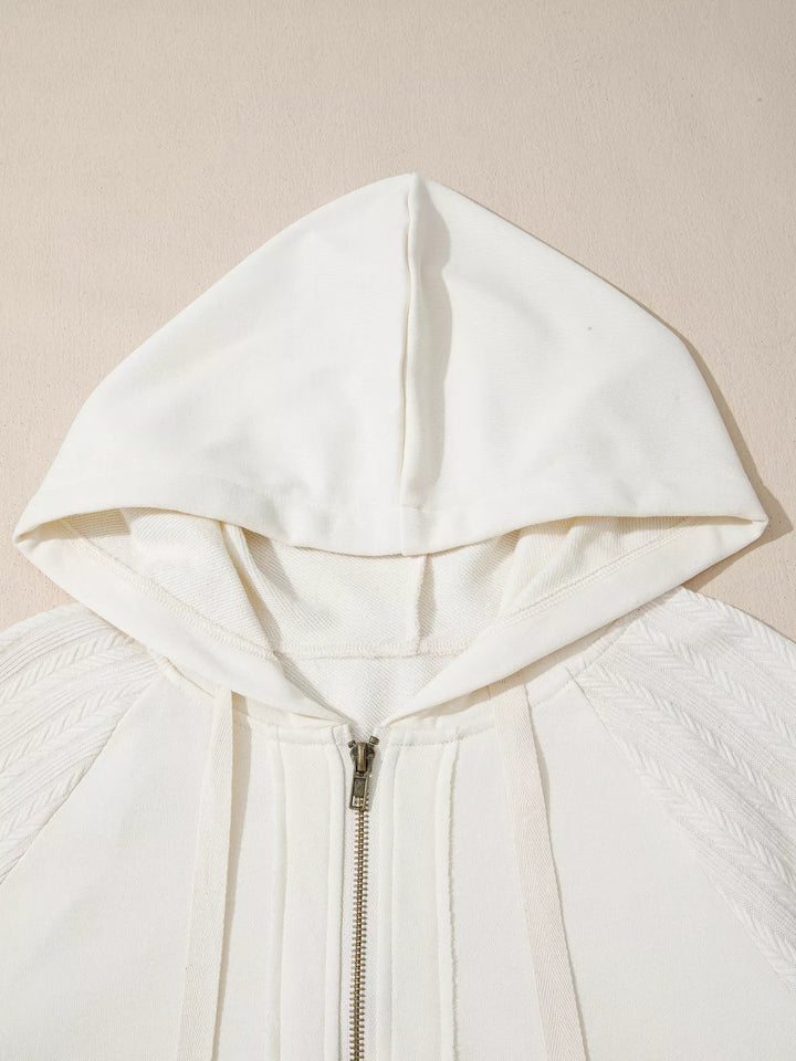 Textured knit sleeve half-zip pullover hoodie