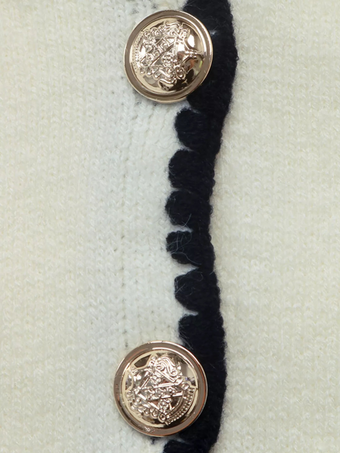 Contrast whipstitch trim V-neck button-front knit cardigan